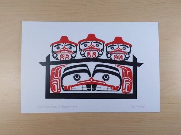 Three Watchmen and Beaver House by Eric Parnell Haida Artist 6"x9" Art Card