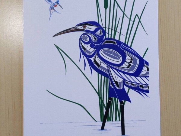 Hummingbird and Blue Heron by Richard Shorty Northern Tutchone Artist 6"x9" Art Card