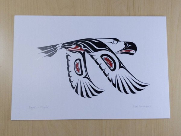 Eagle in Flight by Carl Stromquist Interior Salish Artist 6"x9" Art Card
