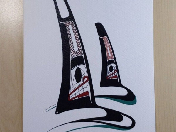 Orcas by Danny Dennis Tsimshian Artist 6"x9" Art Card