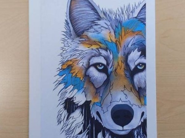 Alpha - Wolf by Micqaela Jones Te-Moak Tribe Artist 6"x9" Art Card