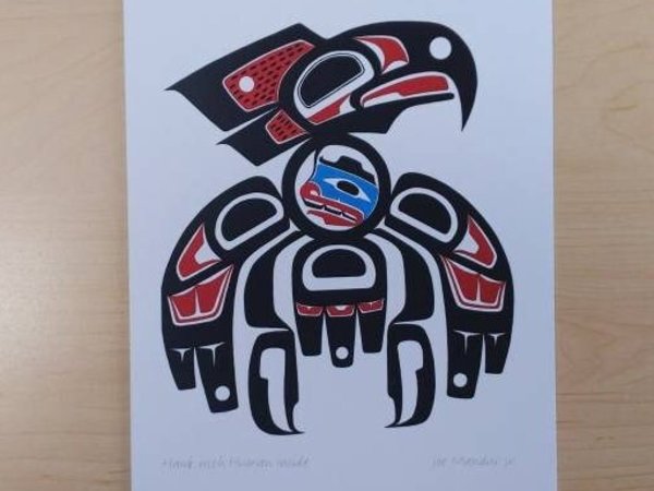 Hawk With Human Inside by Joe Mandur Jr Haida Artist 6"x9" Art Card
