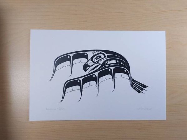 Raven in Flight by Carl Stromquist Salish Artist 6"x9" Art Card