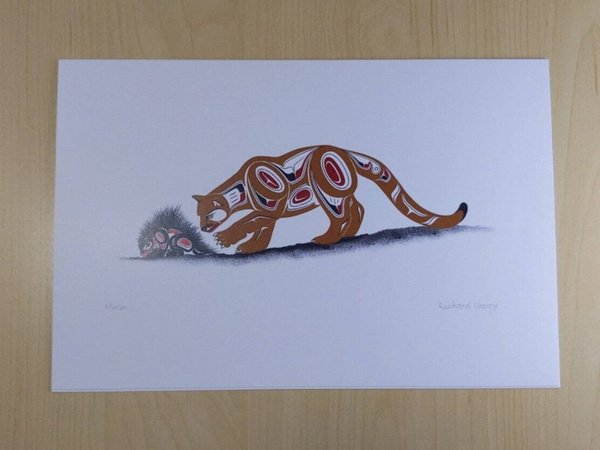 Cougar Hmm... by Richard Shorty Northern Tutchone Artist 6"x9" Art Card
