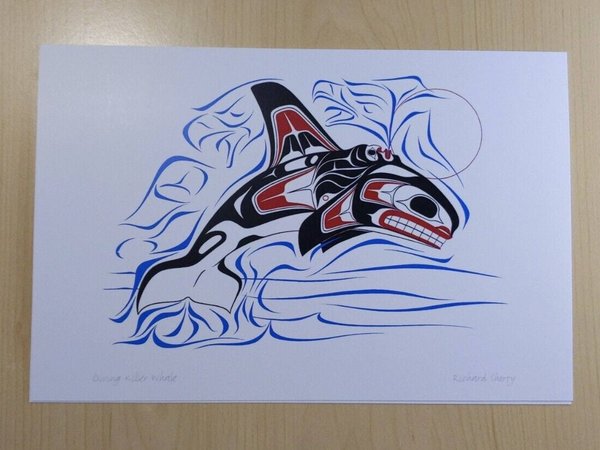 Diving Killer Whale by Richard Shorty Northern Tutchone Artist 6"x9" Art Card