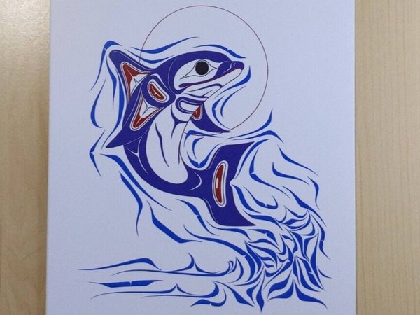Dolphin by Richard Shorty Northern Tutchone Artist 6"x9" Art Card