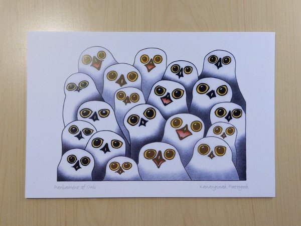 Parliament of Owls by Kananginak Pootoogook Inuit Artist 6"x9" Art Card