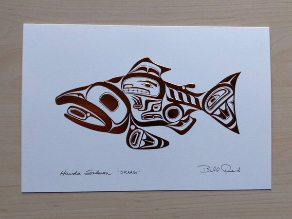 Haida Salmon by Bill Reid Haida Artist 6"x9" Copper Embossed Art Card