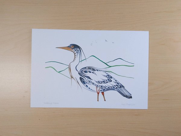 Walking Heron by Ray Baptiste Ojibway Artist 6"x9" Art Card