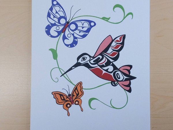 Hummingbirds and Butterflies by Odin Lonning Tlingit Artist 6"x9" Art Card
