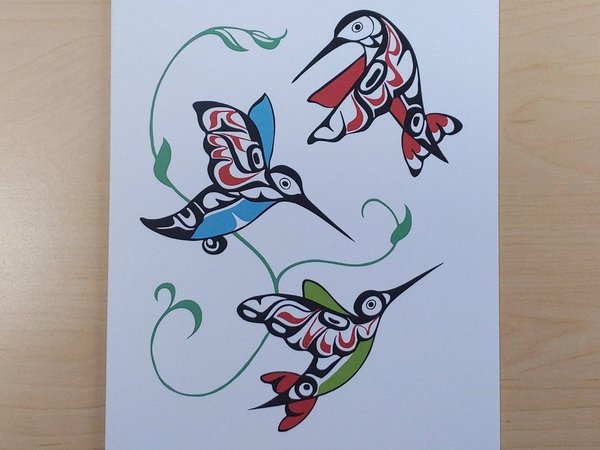 Hummingbirds by Odin Lonning Tlingit Artist 6"x9" Art Card