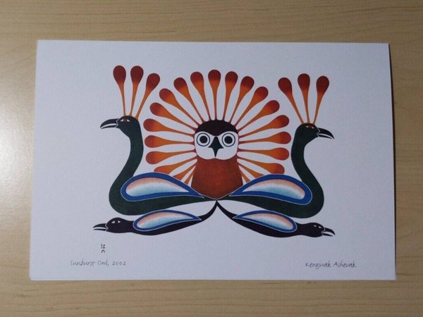 Sunburst Owl by Kenojuak Ashevak Inuit Artist 6"x9" Art Card