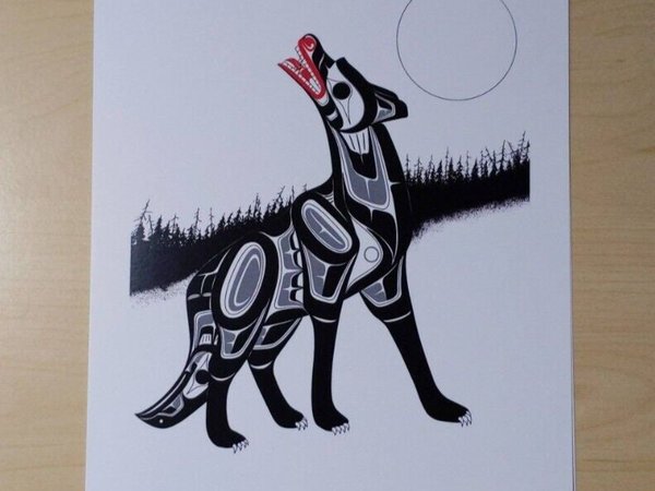 Timber Wolf by Richard Shorty Northern Tutchone Artist 6"x9" Art Card