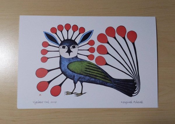 Vigilant Owl by Kenojuak Ashevak Inuit Artist 6"x9" Art Card