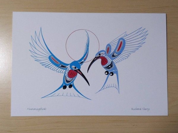 Hummingbirds by Richard Shorty Northern Tutchone Artist 6"x9" Art Card